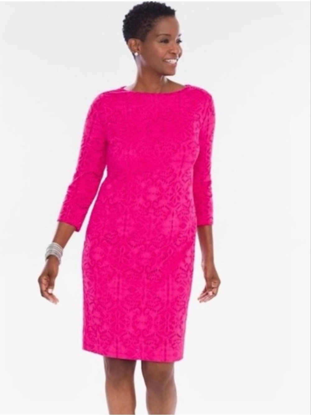 Chico’s Europa Pink Floral Crochet Lace Shift Dress XL/ 16